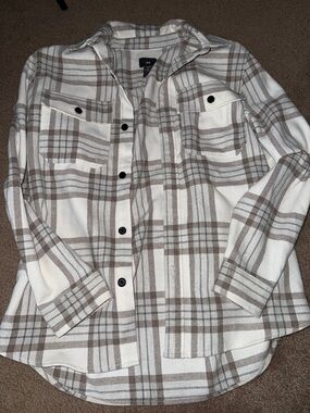 H&M Cream & Taupe Plaid Button-Front Shacket